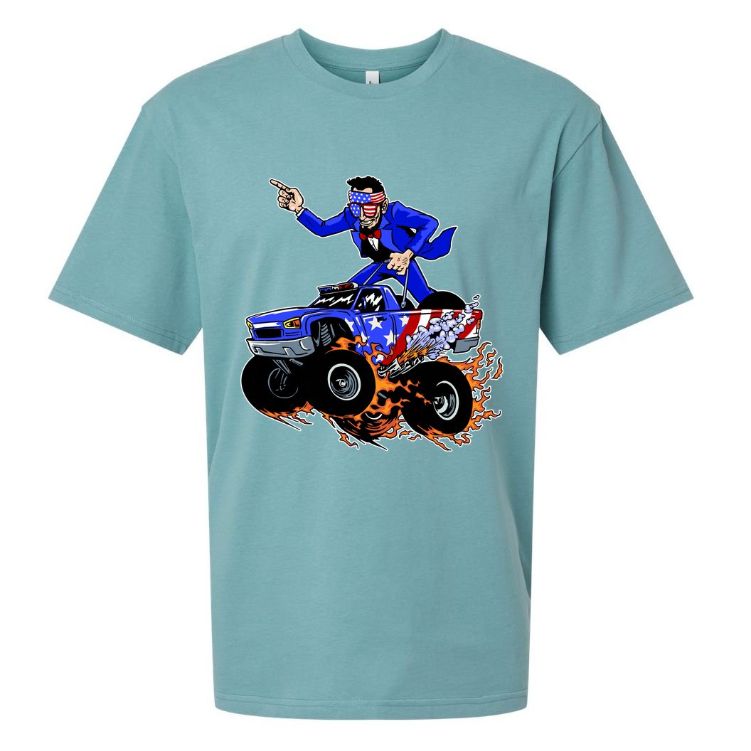 Abraham Liconln On A Monster Truck Sueded Cloud Jersey T-Shirt