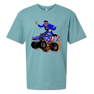 Abraham Liconln On A Monster Truck Sueded Cloud Jersey T-Shirt