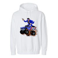 Abraham Liconln On A Monster Truck Garment-Dyed Fleece Hoodie