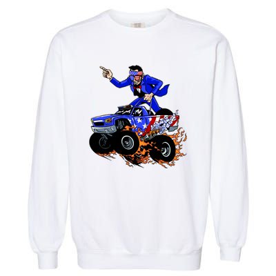 Abraham Liconln On A Monster Truck Garment-Dyed Sweatshirt