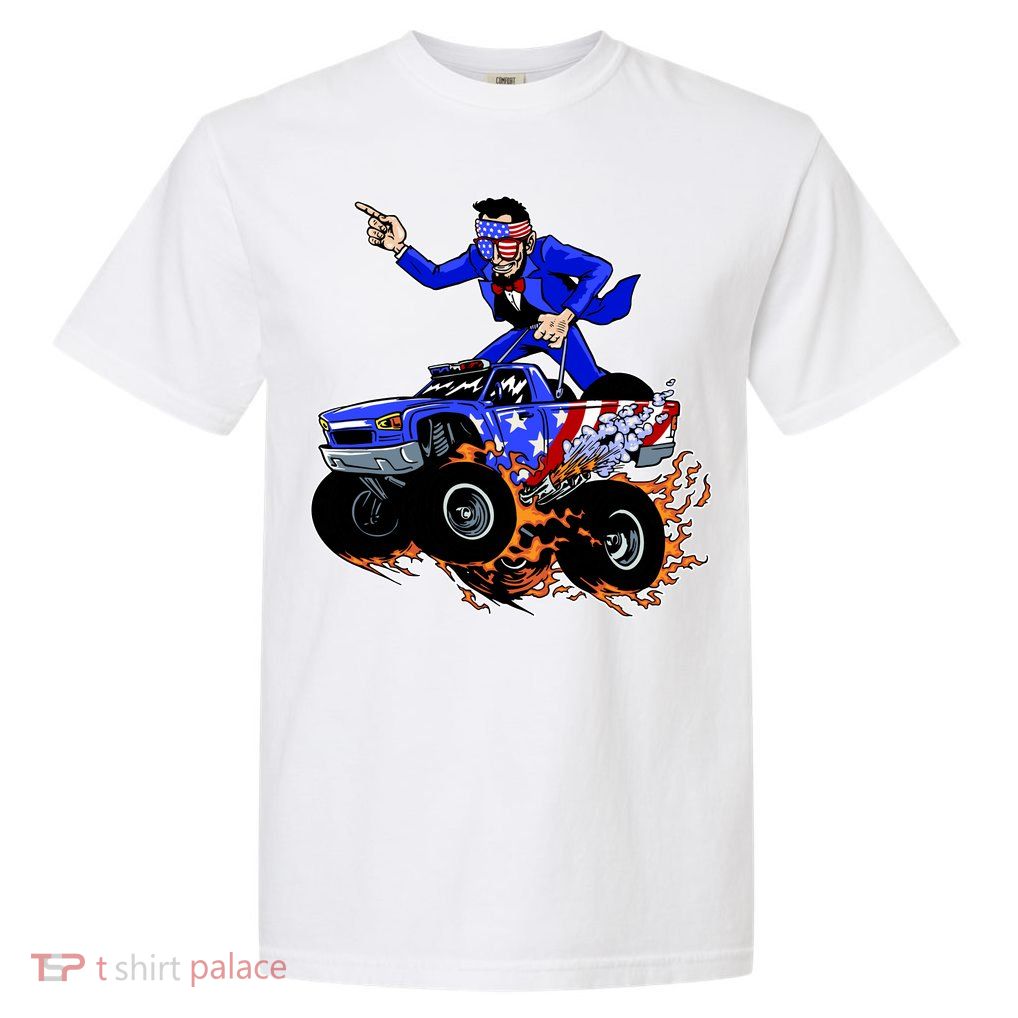 Abraham Liconln On A Monster Truck Garment-Dyed Heavyweight T-Shirt