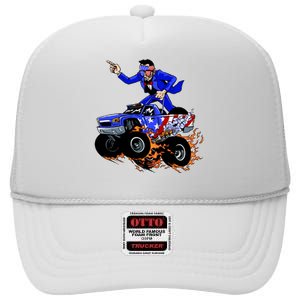 Abraham Liconln On A Monster Truck High Crown Mesh Back Trucker Hat