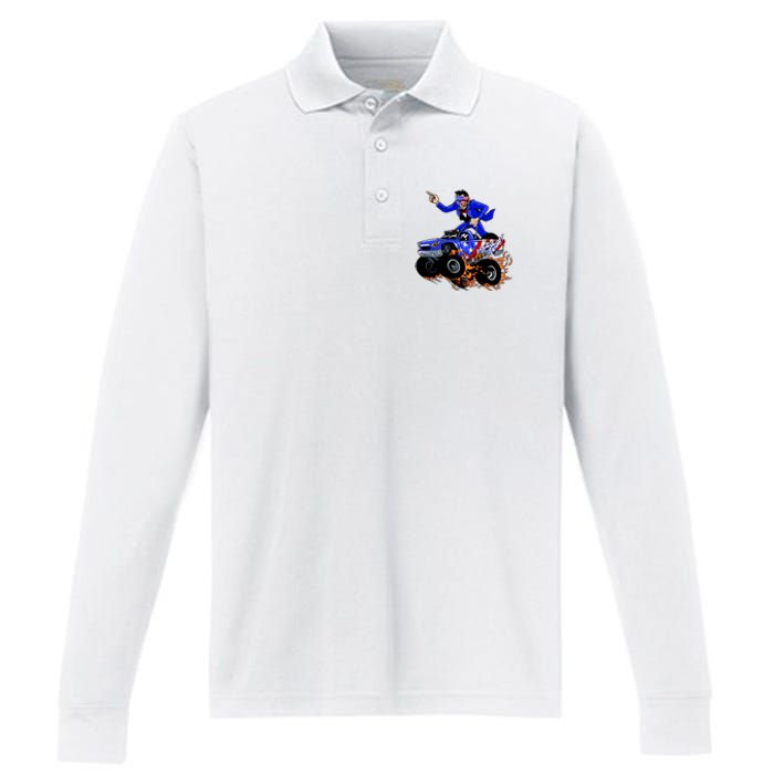 Abraham Liconln On A Monster Truck Performance Long Sleeve Polo