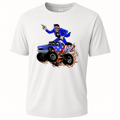 Abraham Liconln On A Monster Truck Cooling Performance Crew T-Shirt