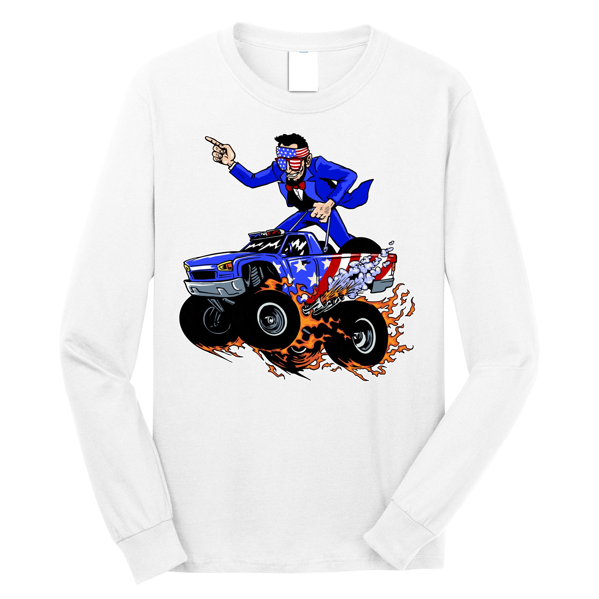 Abraham Liconln On A Monster Truck Long Sleeve Shirt