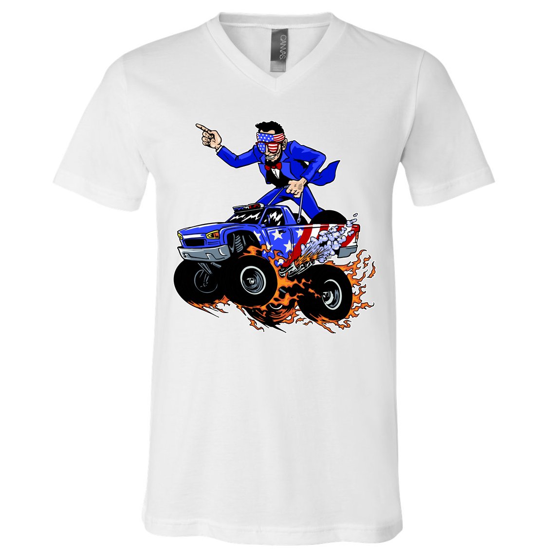 Abraham Liconln On A Monster Truck V-Neck T-Shirt