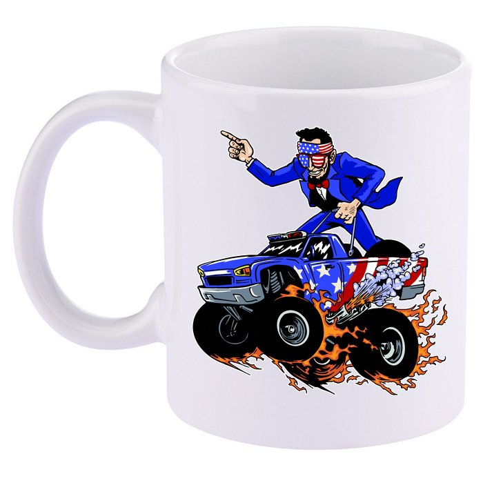 Abraham Liconln On A Monster Truck 11oz C Handle Ceramic Mug