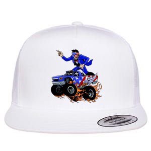 Abraham Liconln On A Monster Truck Flat Bill Trucker Hat