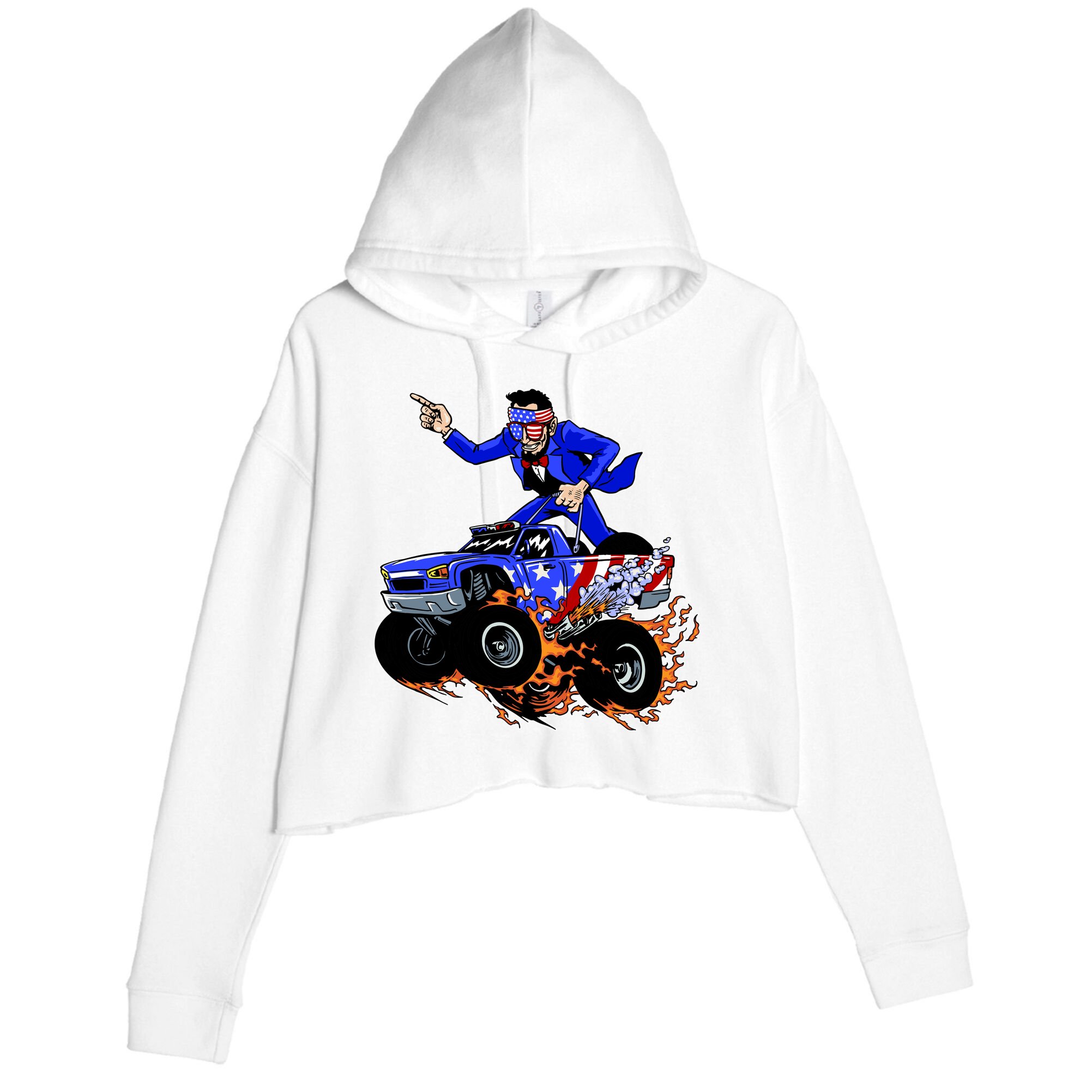 Abraham Liconln On A Monster Truck Crop Fleece Hoodie