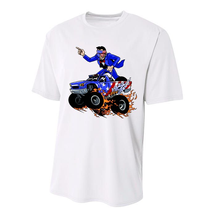 Abraham Liconln On A Monster Truck Performance Sprint T-Shirt