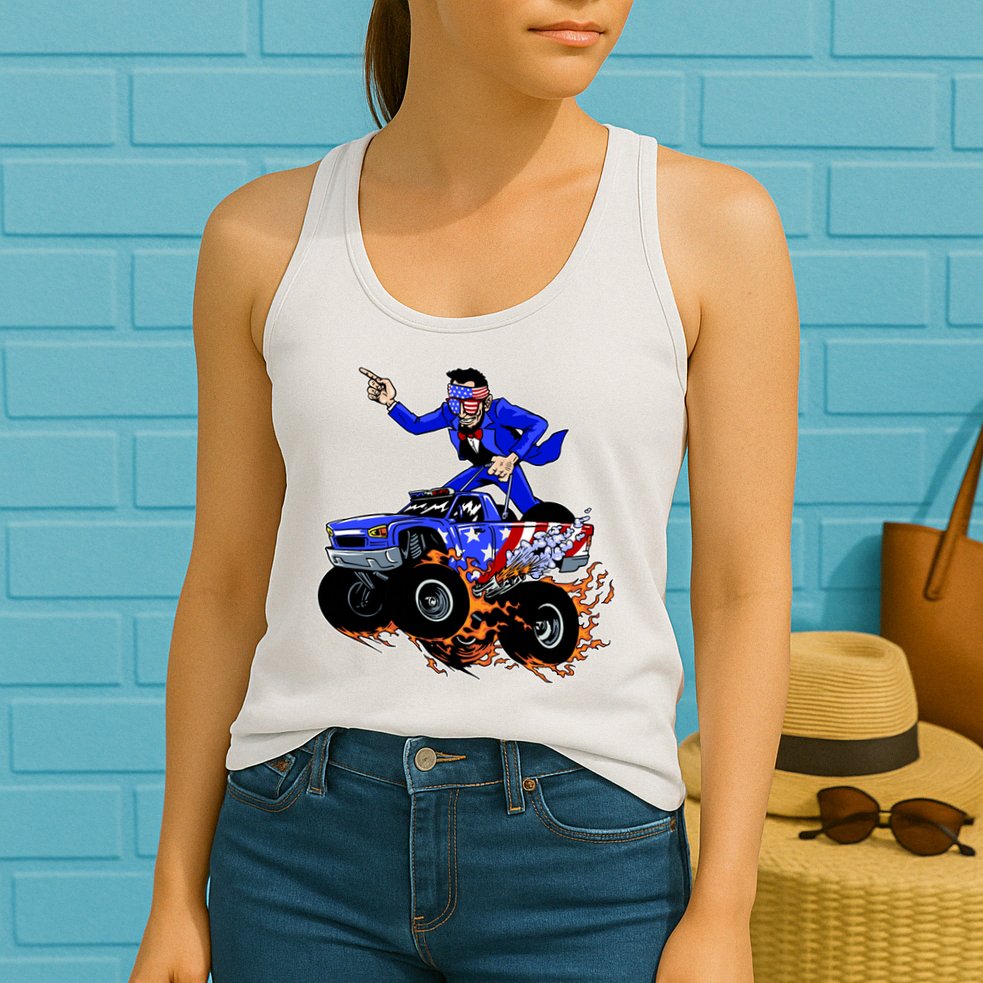 Abraham Liconln On A Monster Truck Womens Tank Top