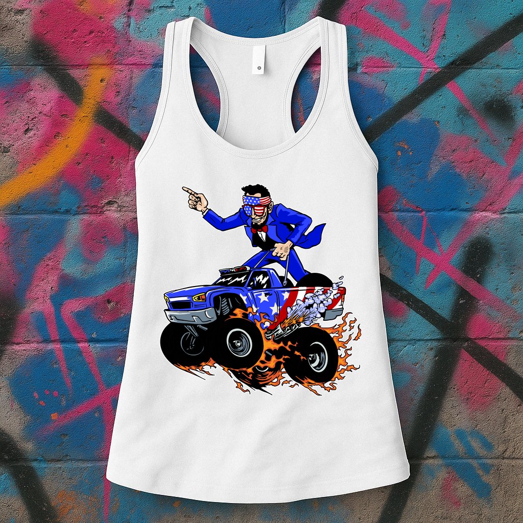 Abraham Liconln On A Monster Truck Womens Tank Top