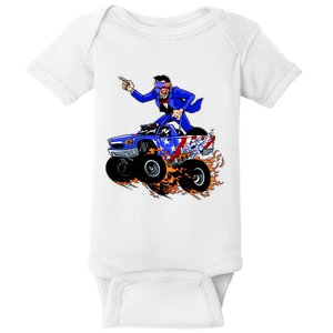 Abraham Liconln On A Monster Truck Baby Bodysuit