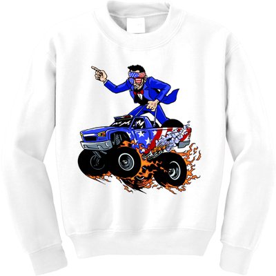 Abraham Liconln On A Monster Truck Kids Sweatshirt