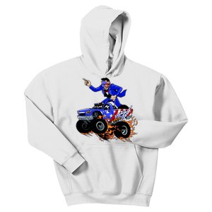 Abraham Liconln On A Monster Truck Kids Hoodie