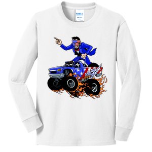 Abraham Liconln On A Monster Truck Kids Long Sleeve Shirt