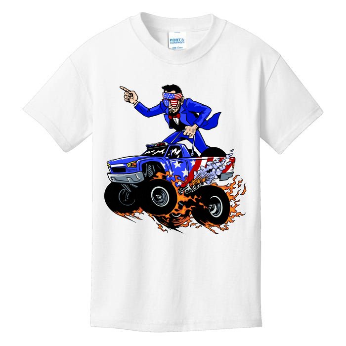 Abraham Liconln On A Monster Truck Kids T-Shirt