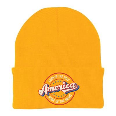 America Land Of The Free Home Of The Brave Retro 4th Of July Funny Gift Knit Cap Winter Beanie