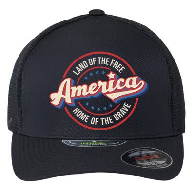 America Land Of The Free Home Of The Brave Retro 4th Of July Funny Gift Flexfit Unipanel Trucker Cap