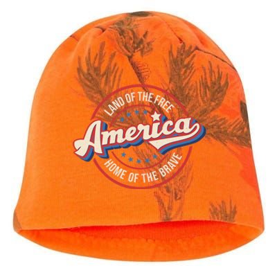 America Land Of The Free Home Of The Brave Retro 4th Of July Funny Gift Kati - Camo Knit Beanie