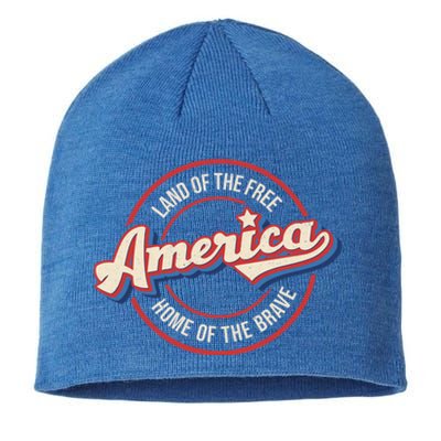 America Land Of The Free Home Of The Brave Retro 4th Of July Funny Gift Sustainable Beanie