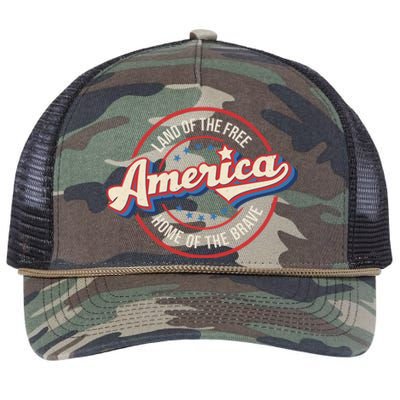 America Land Of The Free Home Of The Brave Retro 4th Of July Funny Gift Retro Rope Trucker Hat Cap