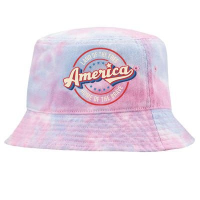 America Land Of The Free Home Of The Brave Retro 4th Of July Funny Gift Tie-Dyed Bucket Hat