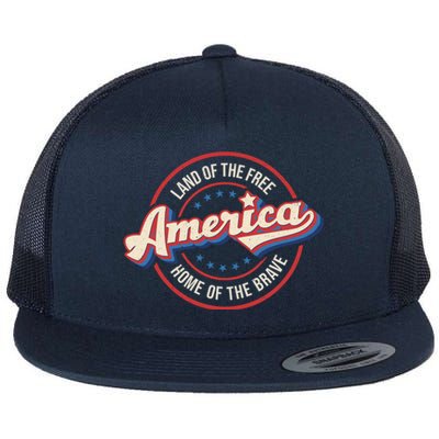 America Land Of The Free Home Of The Brave Retro 4th Of July Funny Gift Flat Bill Trucker Hat