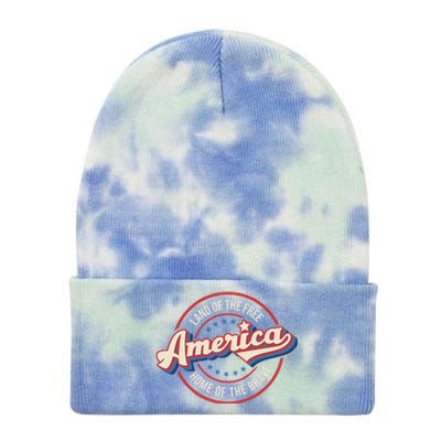 America Land Of The Free Home Of The Brave Retro 4th Of July Funny Gift Tie Dye 12in Knit Beanie