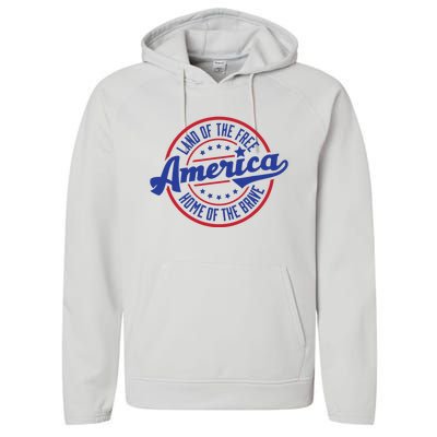 AMERICA LAND OF THE FREE HOME OF THE BRAVE Performance Fleece Hoodie