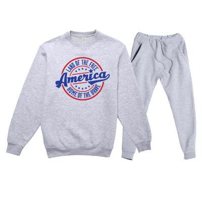 AMERICA LAND OF THE FREE HOME OF THE BRAVE Premium Crewneck Sweatsuit Set