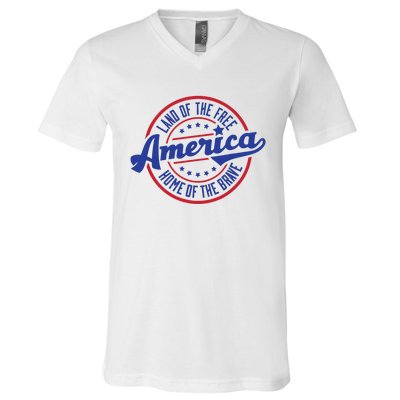 AMERICA LAND OF THE FREE HOME OF THE BRAVE V-Neck T-Shirt