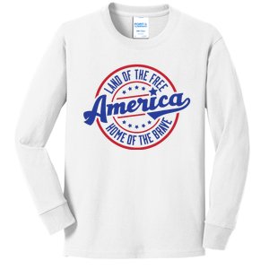 AMERICA LAND OF THE FREE HOME OF THE BRAVE Kids Long Sleeve Shirt