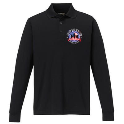 America Land Of The Free Because Of The Brave Novelty Gift Performance Long Sleeve Polo