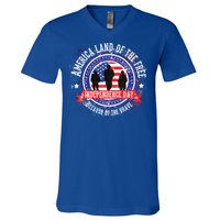 America Land Of The Free Because Of The Brave Novelty Gift V-Neck T-Shirt