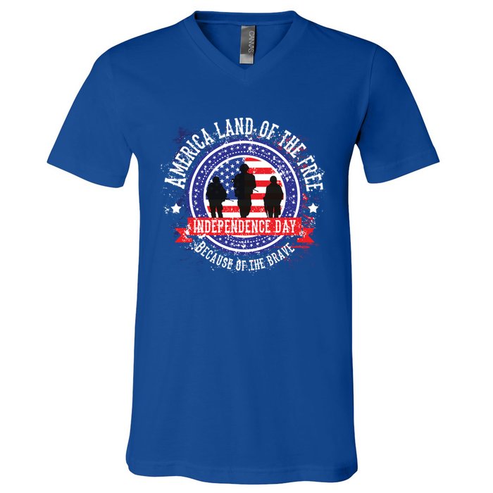 America Land Of The Free Because Of The Brave Novelty Gift V-Neck T-Shirt