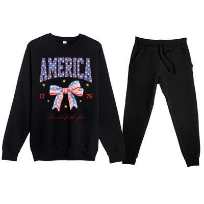 America Land Of The Free Bow Premium Crewneck Sweatsuit Set