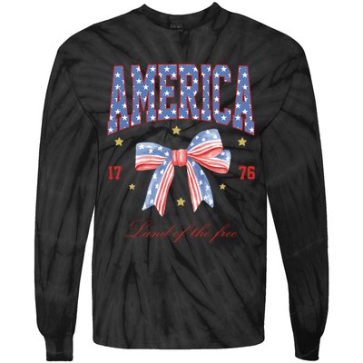 America Land Of The Free Bow Tie-Dye Long Sleeve Shirt