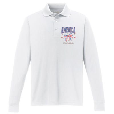 America Land Of The Free Bow Performance Long Sleeve Polo