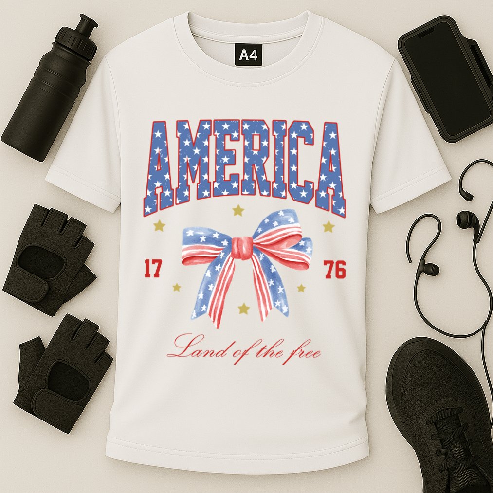America Land Of The Free Bow Cooling Performance Crew T-Shirt