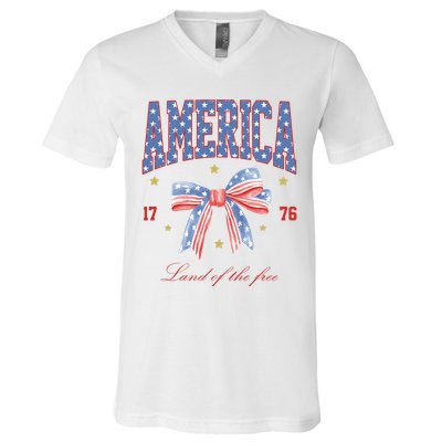America Land Of The Free Bow V-Neck T-Shirt