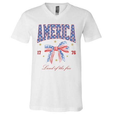 America Land Of The Free Bow V-Neck T-Shirt