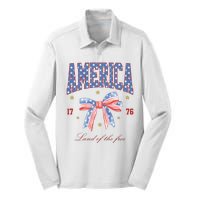 America Land Of The Free Bow Silk Touch Performance Long Sleeve Polo