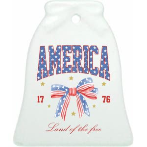 America Land Of The Free Bow Ceramic Bell Ornament