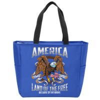 America! Land Of The Free Because Of The Brave! Patriotic Gift Zip Tote Bag