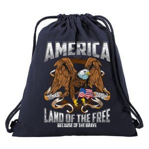 America! Land Of The Free Because Of The Brave! Patriotic Gift Drawstring Bag