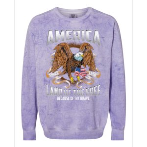 America! Land Of The Free Because Of The Brave! Patriotic Gift Colorblast Crewneck Sweatshirt