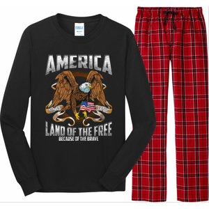 America! Land Of The Free Because Of The Brave! Patriotic Gift Long Sleeve Pajama Set