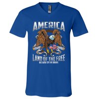 America! Land Of The Free Because Of The Brave! Patriotic Gift V-Neck T-Shirt