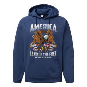 America! Land Of The Free Because Of The Brave! Patriotic Gift Performance Fleece Hoodie